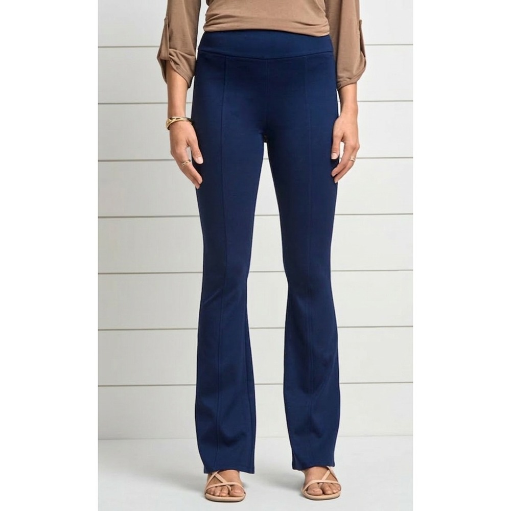 Dear Scarlett High Waisted Magic Flare Pants Navy Blue Womens LARGE NWT Stretch